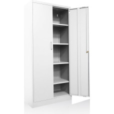 Ondis24 Filing Cabinet, Multi-Purpose Cabinet, Lock, Adjustable Shelves, Sturdy, Resilient, Double Doors with Door Magnet, Handles, Robust and Safe, Tool Cabinet, Office, Workshop, Garage (White 170)