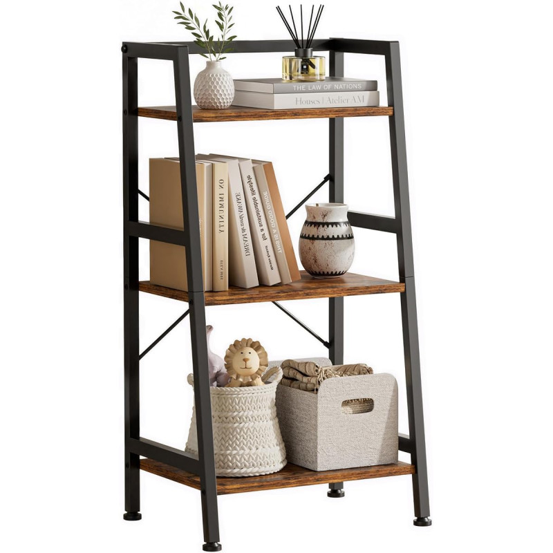 Bookcase, Standing Shelf, Ladder Shelf with 3 Levels for Living Room, Bedroom, Kitchen, Home Office, Steel Frame, 30 x 42 x 79.5 cm (Rustic Brown)
