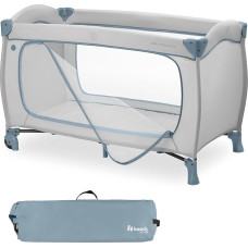 „Hauck“ kelioninė lovelė su XL žaidimų angos ir ratukais „Sleep N Play GO Plus“ (Dusty Blue) | Maža sulankstoma lovelė su nešimo maišeliu, skirta naudoti nuo gimimo iki 15 kg / 3 metų amžiaus, 2-in-1 vaikų kelioninė lovelė ir žaidimų aptvaras (be čiužinio