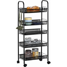 BAKAJI Multipurpose Cart Storage Basket Slim Slim Comfortable Space Saving Kitchen Office Decor Design Black (5 Shelves)