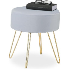 Relaxdays Velvet Stool, Hairpin Legs, Upholstered Stool, H x D: 40 x 37 cm, Living Room Couch Stool, Grey/Gold