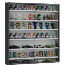 HOMCOM 80 x 9,5 x 83 cm sieninė vitrina su 6 reguliuojamomis lentynomis ir 2 stumdomomis stiklinėmis durimis, skirta figūrėlių ir miniatiūrinių automobiliukų kolekcijai – juoda