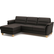 CAVADORE „Palera“ odinė kampinė sofa su ilgąja sėdynėle / kaimiško stiliaus sofa su spyruokliniu užpildu + tvirtomis medinėmis kojelėmis / 244 x 89 x 163 cm / tamsiai ruda oda