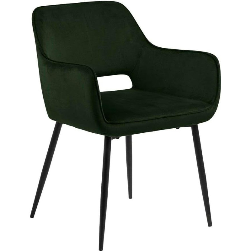 „AC Design Furniture“ „Rebecca“ valgomojo kėdės, žalios, 2 vnt. rinkinys, valgomojo kambario kėdės su porankiais, virtuvės kėdės, apmuštos kėdės, aksominė sėdimoji dalis su metalinėmis kojomis