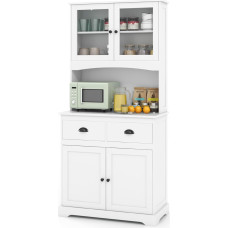 KOMFOTTEU Tall Kitchen Cabinet 170 cm, Kitchen Shelf with Tempered Glass Doors, Buffet Cabinet with 3 Adjustable Shelves and 2 Drawers for Living Room, Dining Room, 80 x 40 x 170 cm, White