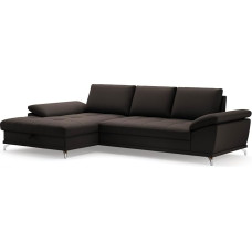 „Cavadore Castiel“ kampinė sofa su spyruokliniu vidumi, kampinė sofa su didele ilga sėdimoji dalimi, reguliuojamu sėdimosios dalies gilumu ir matinės juodos spalvos metalinėmis kojelėmis, 301 x 89 x 176 cm, natūrali oda, tamsiai ruda