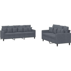 „vidaXL“ 2 dalių sofų komplektas, fotelis su pagalvėle, svetainės sofa su porankiais, sofų komplektas, dizainerio sukurta sofa, sėdimoji baldai, minkštieji baldai, tamsiai pilkos spalvos aksomas