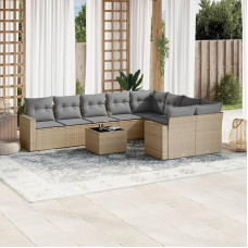 9-TLG. Garten-Sofagarnitur mit Kissen Schwarz Poly Rattan - Gartenmöbel Set 9-TLG. aus PE Rattan als Outdoor Sofagarnitur