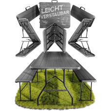 Ondis24 Lisa Beer Table Set, Camping Table, 2x Beer Benches, 1x Beer Table, Bench, Foldable 3-Piece Beer Tent Set, Easy to Carry (Anthracite, XL)