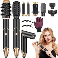 6 in 1 Airstyler Set, Hair Dryer Brush, Foldable Ion Hair Dryer, Hot Air Brush, Automatic Curling Iron, Straightening Brush, Volume Brush & Diffuser, Hair Styler Set for Curls, Straightening