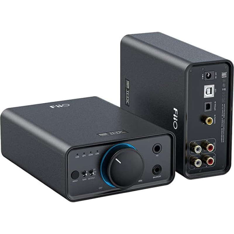 „FiiO K7“ visiškai subalansuotas Hi-Fi DAC ausinių stiprintuvas su dviem AK4493S mikroschemomis, „XMOS XU208“, palaikantis PCM 384 kHz ir DSD256, USB, optinis, koaksialinis ir RCA įėjimai, 6,35 mm ir 4,4 mm išėjimai