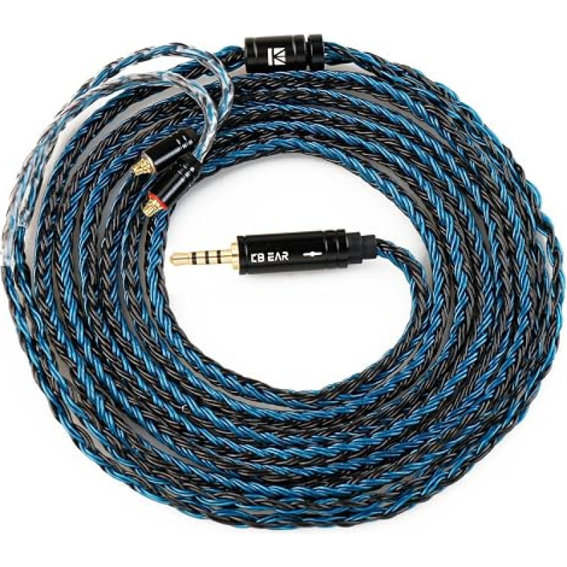 „keephifi“ KBEAR ST16 Plus IEM kabelis, 2 metrai, 16 gyslų, 2 m ilgio, 5N OCC sidabru padengtas pintas prailginimo kabelis (2,5 mm MMCX, juodas-mėlynas)