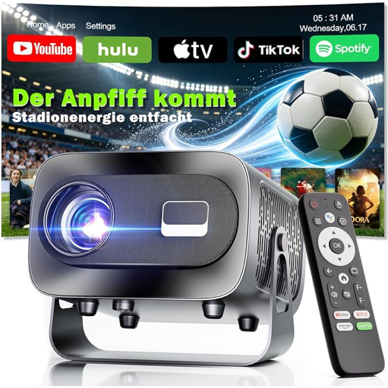 „Mini Projector 4K Smart Projector“ oficiali programėlė su „Full HD 1080P“ raiška, 1000 liumenų šviesos srautu, automatiniu fokusavimu ir trapezoidės korekcija, 360° pasukimu, „Wi-Fi“ ir „Bluetooth“ ryšiu, skirta mobiliesiems telefonams su HDMI jungtimi, 