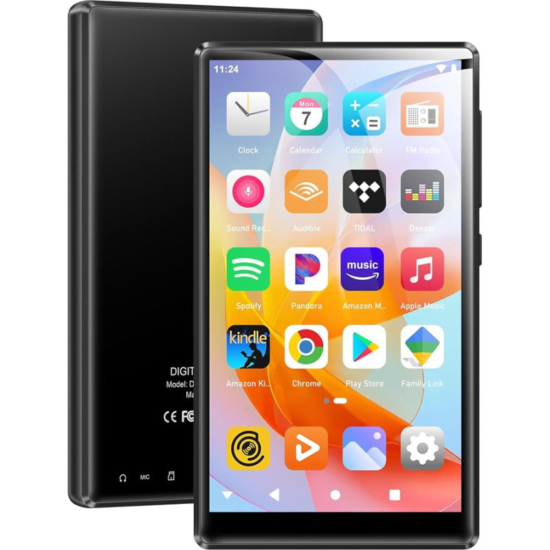 SWOFY MP3 Player with Bluetooth and WiFi, 96 GB HI-FI 5 Inch Touch Screen, Android 13.0 MP3 MP4 Player with Spotify, Amazon Music, FM Radio, E-Book, Browser for Children (Black)