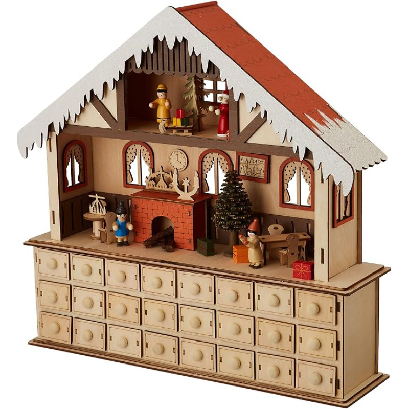 Small Foot Living Room Advent Calendar with Lights, Wood Nature, 39 x 10 x 38 cm