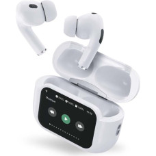 „Force Power Play Touch XL“ visiškai belaidės ANC ausinės su 1,65 colio jutikliniu ekranu, įdedamos į ausį, baltos spalvos