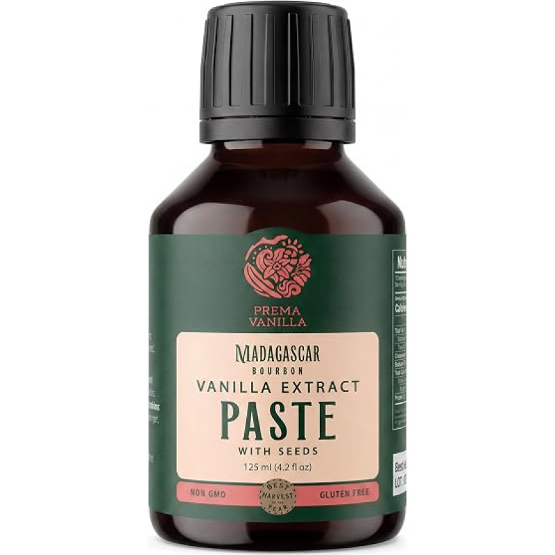 „Prema Vanilla“ gryna „Bourbon“ vanilės pasta su „Vanilla Mark“ ženklu, Madagaskaras, 125 ml | Pagaminta iš A klasės pupelių, be alkoholio alternatyva ekstraktui, kreminė pasta, suteikianti sodrų skonį ir elegantišką išvaizdą