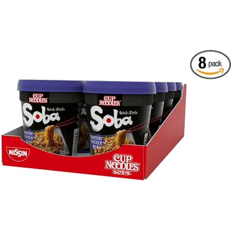 Nissin Cup Noodles Soba Yakitori Chicken Instant Noodles Japanese Art Pack of 8 | The popular taste of grilled chicken, combined with sweetish spicy sauce - ready in just 3 minutes