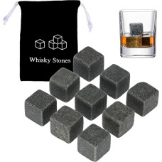 9 Stück Whisky Stone,Kühlsteine, Whisky Steine Ice Cube Set | Whiskysteine wiederverwendba, mit praktischen Stoffbeutel, aus Granitsteine, für Whiskey, Wodka, Gin & Mehr