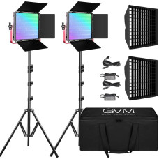 „GVM 1200D RGB“ vaizdo apšvietimo panelė su apšvietimo stovu, 2 vnt. rinkinys, 50 W LED studijinis apšvietimas fotografijai su „softbox“ foto studijai, „YouTube“, vaizdo įrašams, filmams ir transliacijoms, 3200K–5600K, 22 000 liuksų/0,5 m, CRI 97+, valdym