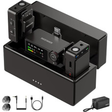 „NEEWER CM36 Pro“ belaidis mikrofonas su AI triukšmo slopinimu, 48 kHz/32 bitų „Float“, 8 GB atminties, 85 dB SNR, 54 valandų baterijos veikimo trukmė su dėklu, 100 m veikimo nuotolis, prie „iPhone“, „Android“ ir kompiuterio prijungiamas „Lavalier“ mikrof