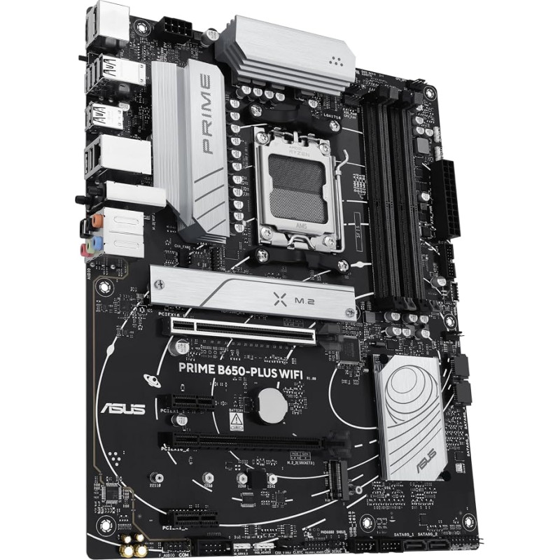 ASUS Prime B650-PLUS WiFi žaidimų pagrindinė plokštė su AMD AM5 lizdu | ATX, DDR5, PCIe 5.0 M.2, WiFi 6E, DisplayPort, HDMI, SATA 6 Gbps, BIOS Flashback, „Thunderbolt 4“ jungtis, „Aura Sync“