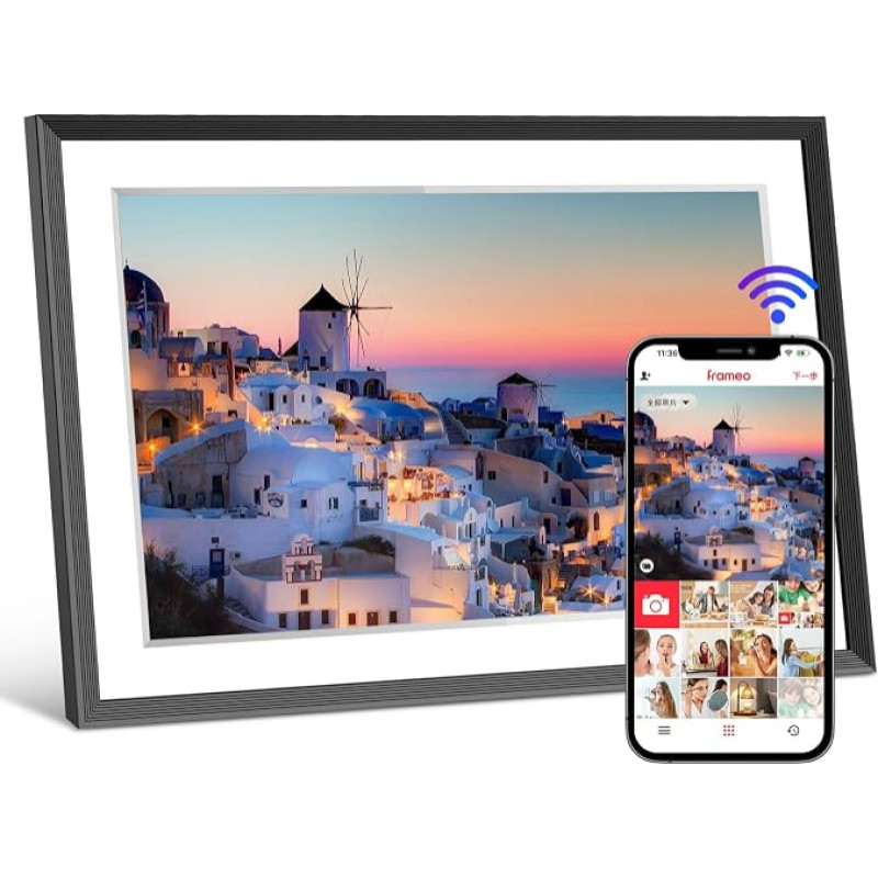 32 GB „FRAMEO“ 10,1 colio išmanioji skaitmeninė nuotraukų rėmelė su „Wi-Fi“, 1280 x 800 IPS LCD jutikliniu ekranu, automatiniu pasukimu vertikaliojo ir horizontaliojo formato režimams, su „Frameo“ programėle, juodos spalvos