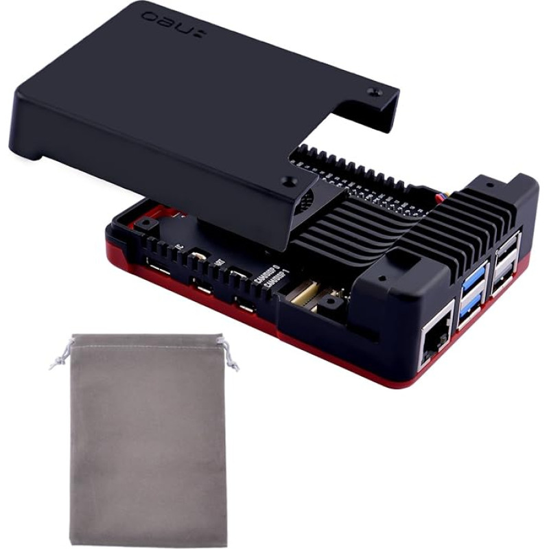 „Argon NEO 5 BRED“ korpusas „Raspberry Pi 5“ su integruotu ventiliatoriumi, „Argon NEO 5“ juodai raudonas aliuminis korpusas „Raspberry Pi 5“ 4 GB/8 GB/16 GB