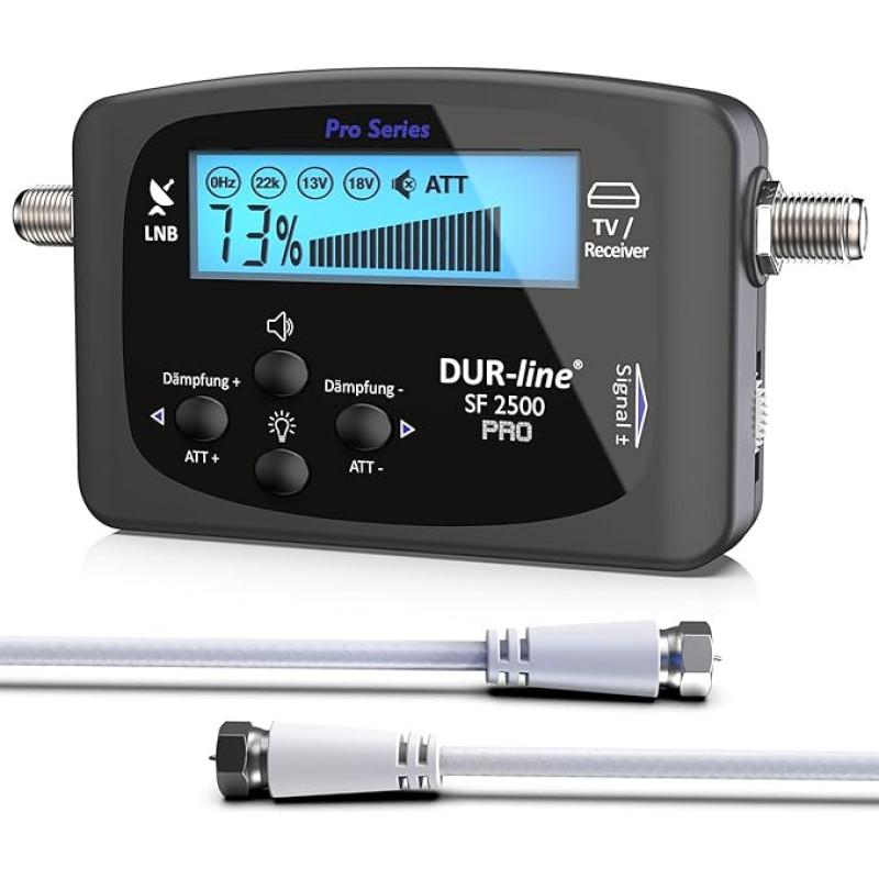 DUR-Line® SF 24XX – Satfinder – Measuring Device for Exact Adjustment of Your Digital Satellite Antenna – with High Input Sensitivity – incl. F-cable and detailed German instructions