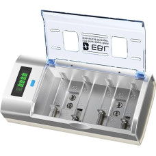 EBL Battery Charger Quick Charger for NI-MH Batteries, for AA AAA C D 9V Batteries, Independent Charging Slots, LCD Display with Discharge Function