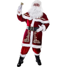 NAIQIALUO 7-Piece Santa Claus Costume Christmas Set Plus Size Deluxe Velvet Santa Suit for Men Adults Teens