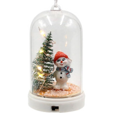 Dekohelden24 Tree Decoration - Pendant - Bell with Snowman and Illuminated Christmas Tree, Snow Child with Hat and Scarf in Orange and Grey, L/W/H 6 x 6 x 11 cm