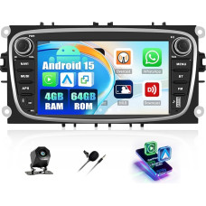 CAMECHO 4+64G Android 15 Car Radio 7 Inch for Ford Focus II S-Max Mondeo 9 Galaxy II C-Max with Wireless Carplay Android Car, GPS Navigation Radio Touchscreen HD with Bluetooth WiFi RDS FM + Reversing