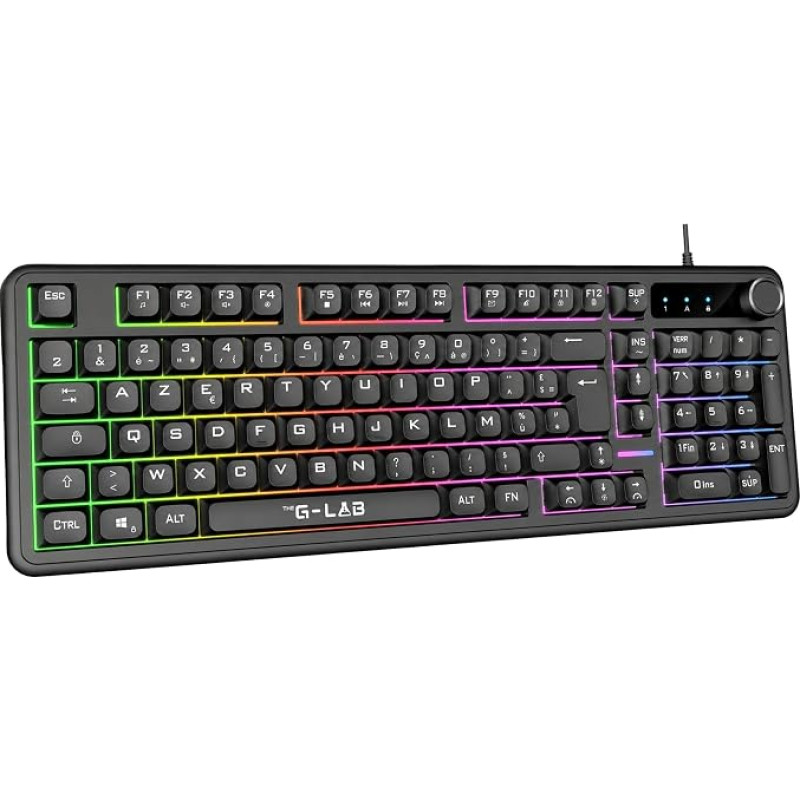 The G-Lab Keyz Caesium EX B Wired Gaming Keyboard AZERTY 98% Responsive and Quiet 26 Key Anti-Ghosting Rainbow Backlit Volume Control Gaming Keyboard PC