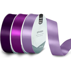 Vaessen Creative Satin Ribbon Pack of 3 - Purple - Double-Sided Decorative Ribbon 10 m x 25 mm - Gift Ribbon and Fabric Ribbons for Decoration, Boxes and Bookmarks