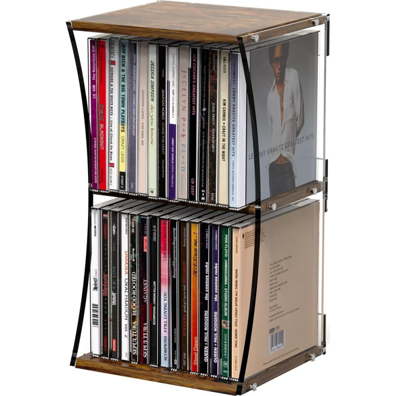 „Alyoen“ CD laikiklis, retro stiliaus, iš riešutmedžio spalvos MDF, stalčio tvarkyklė, mielas, 30 CD laikiklis, CD laikymo lentynos bokštas, stovas, tinka „Dollar Fit“ kino salėms