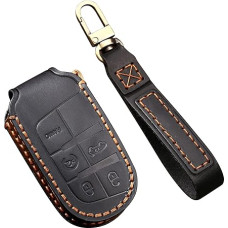 ontto Car Key Case Fits Jeep Renegade Grand Cherokee Dodge Journey Charger Challenger Remote Control Cover Leather Key Case Key Case Key Protection Case 5 Button Black