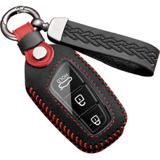 ontto Car Key Case Key Cover Fits Hyundai Grand Santa Fe IX35 IX45 Genesis Equus Azera 2013-2018 Remote Control Key Fob Leather Key Case Car Accessories 3/4 Button A Black