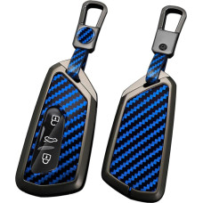 ontto Key Case Car Key Cover Fits VW Golf 8 GTI ID.3 ID.4 for Skoda Octavia Enyaq Seat Leon Tarraco 3 Buttons PVC Metal Key Case Key Case Key Fob Car Accessories-A Blue