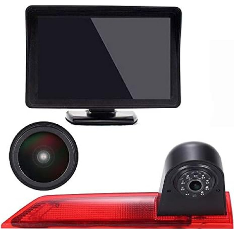 4.3 Inch LCD Monitor + 1280 x 720 pixel 1000TV Lines Rear View Camera Integrated in 3rd Brake Light Third Brake Light Camera for Ford Transit Custom 2012-2016 Transporter Business MPV SUV Bus