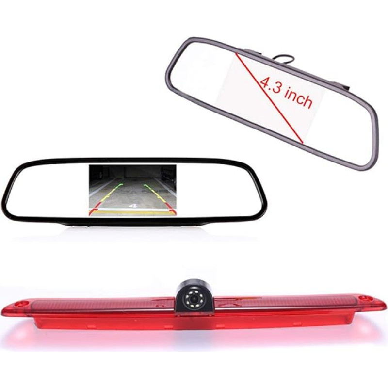 【Rückfahrkamera Kit】 4.3 Zoll Rückspiegel Monitor + im 3.Bremslicht Rückfahrkamera Transportster Ersatz für Mercedes Benz Sprinter W906 W907 W910 316 CDI Viano Vito Transit Ducato VW Crafter Master