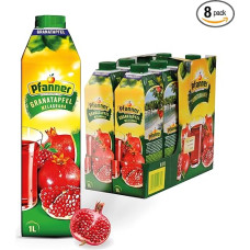 Pfanner Pomegranate Fruit Juice (8 x 1 L) - 25% Fruit Content - Fruit Drink in Storage Pack - Drink Made from Pomegranate Juice