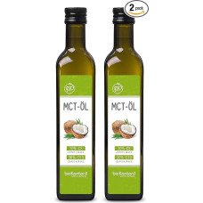 MCT organinis aliejus 1000 ml Pagamintas iš 100 % ekologiško kokosų aliejaus (2 x 500 ml) l Aukščiausios kokybės l 70 % kaprilo rūgšties C8 l 30 % kaprilo rūgšties C10 L Mechaniškai pagamintas