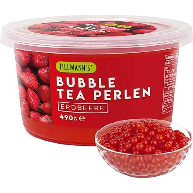 TILLMANN'S Bubble Tea Beads Strawberry | 490 g Popping Boba Fruit Beads for Bubble Tea | 100% Gelatin & Gluten Free | with Real Fruit Juice