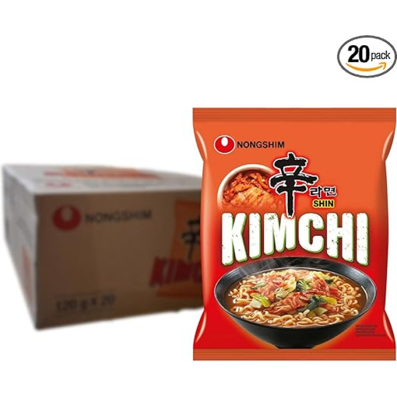 Nong Shim Instant Noodles Kimchi Ramyun - Korean Ramen Soup - Quick Preparation - Value Pack of 20 x 120 g
