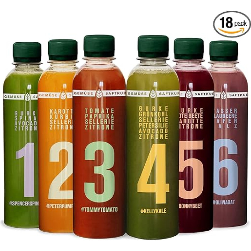 Kale and Me 3 Day Vegetable Juice Treatment with 18 Bottles of 320 ml without Additives, 6 Flavours from Regional Production, Juice Treatment as Fasting Cure, Price Includes 4.50 € Deposit