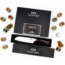 Hallingers Classic Spice Set & Premium Santoku 7 Inch - Spice Gift Set Handmade, Bundle 12 Spices & Knives Premium (Set) - Fill Advent Calendar Novelties & Advent Calendar | New Home