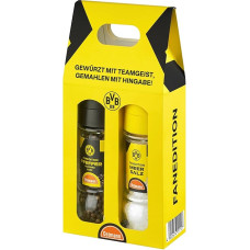 BVB x Ostmann Spice Mill Set | Unground Sea Salt and Whole Black Pepper in the Borussia Dortmund Fan Edition | BVB Spices to Give as a Gift | 130 g Salt / 60 g Pepper