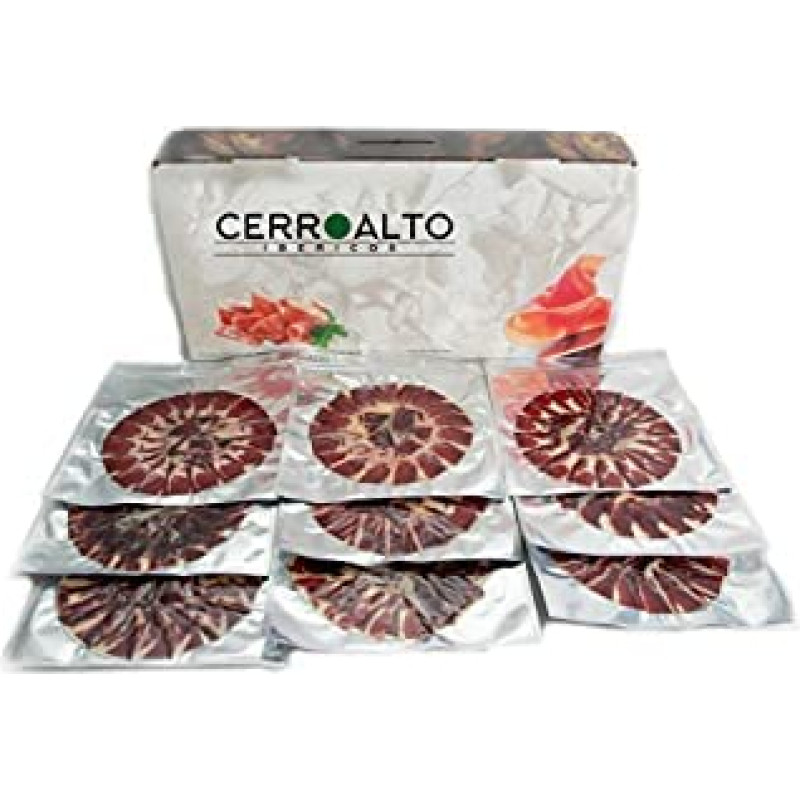CERROALTO | Teller 100% Cebo-Schinken iberischer Rasse (mit Messer geschnitten) 100 gr (5 Umschläge)