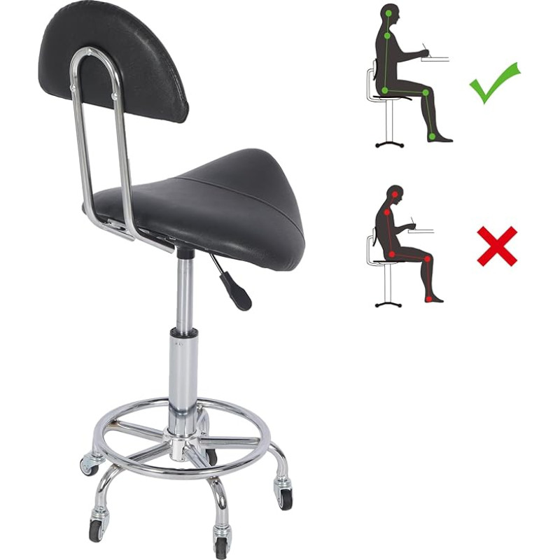 REDCAMP balninė taburetė su ratukais, ergonomiška biuro taburetė, persirengimo taburetė su atlošu, 360° besisukanti taburetė, reguliuojamo aukščio masažo salonui, virtuvei, biurui, SPA, užeigai, siuvyklai, juoda